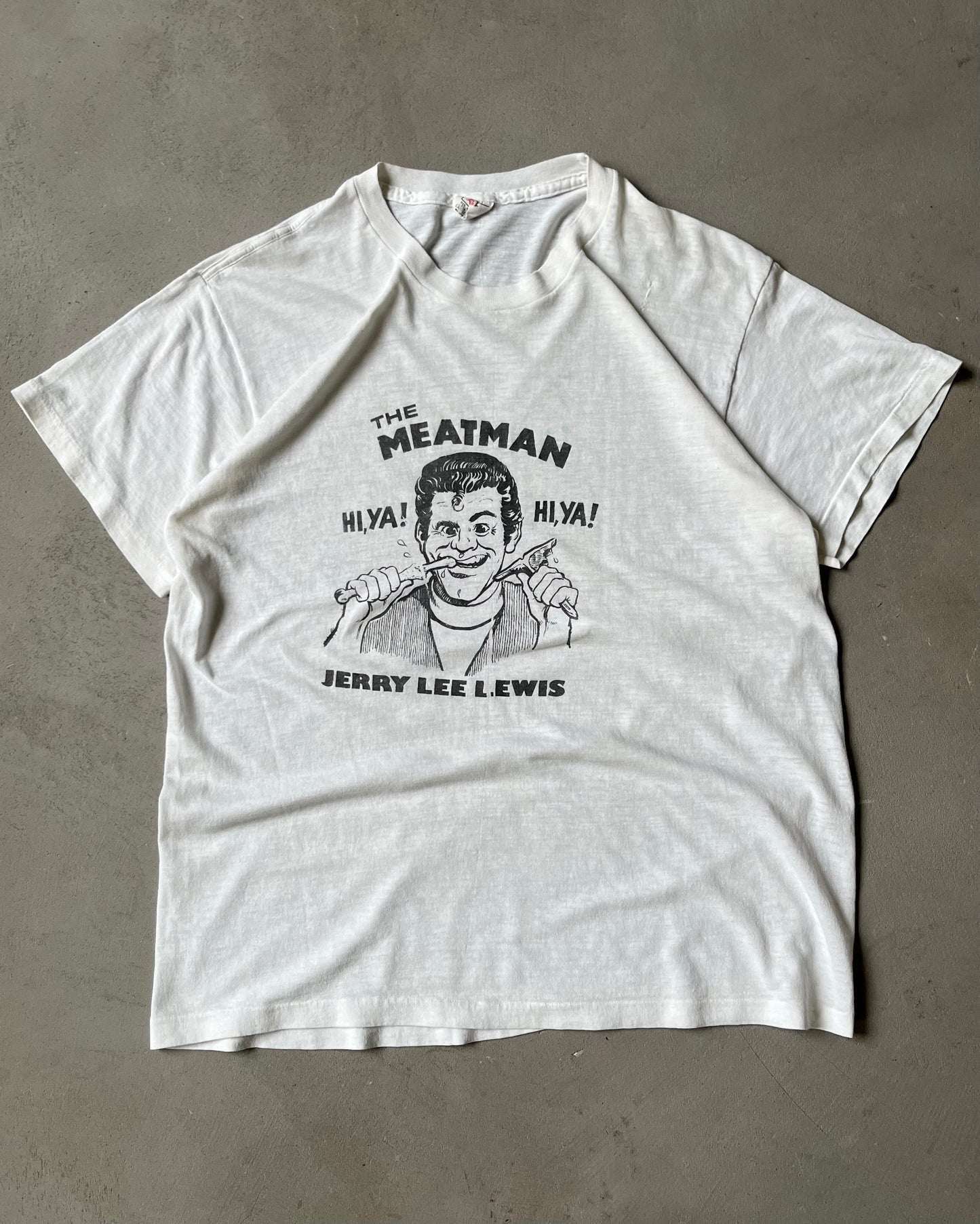 1970s - Distressed White "The Meatman" T-Shirt - M/L