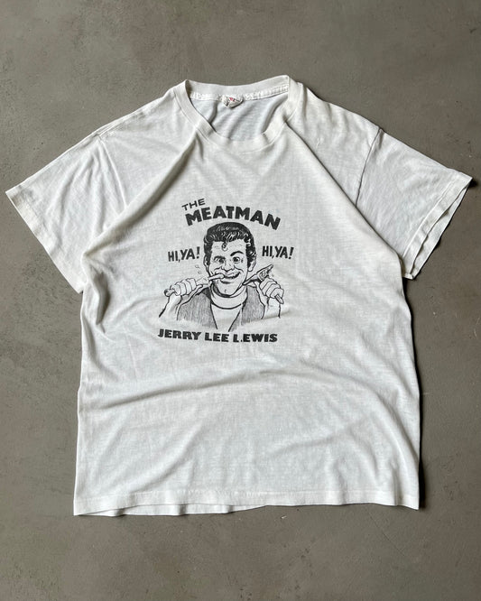1970s - Distressed White "The Meatman" T-Shirt - M/L