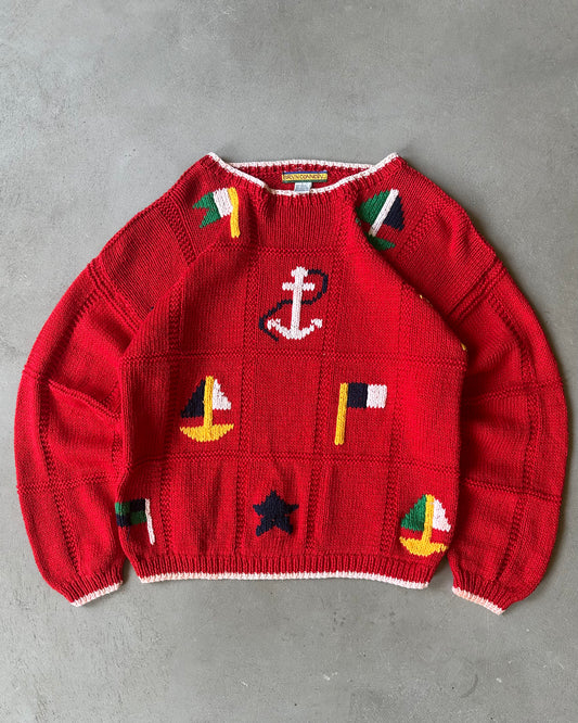 1990s - Red Nautical Sweater - (W)L