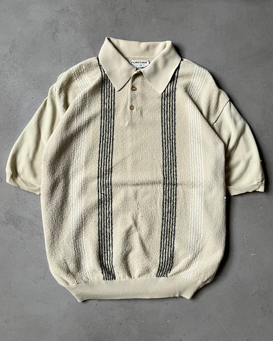 1970s - Cream Puritan Striped Knit Polo - L
