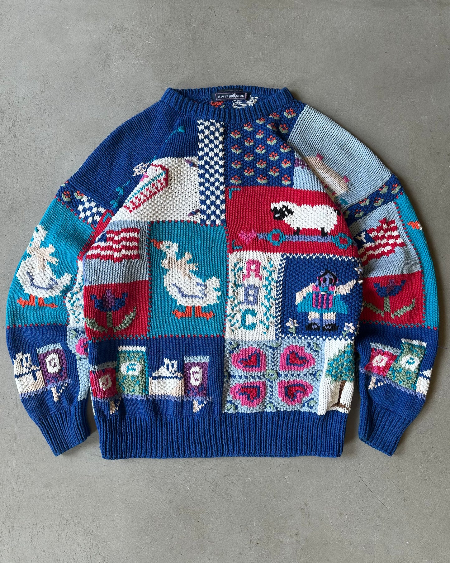 1990s - Blue Patchwork Sweater - M