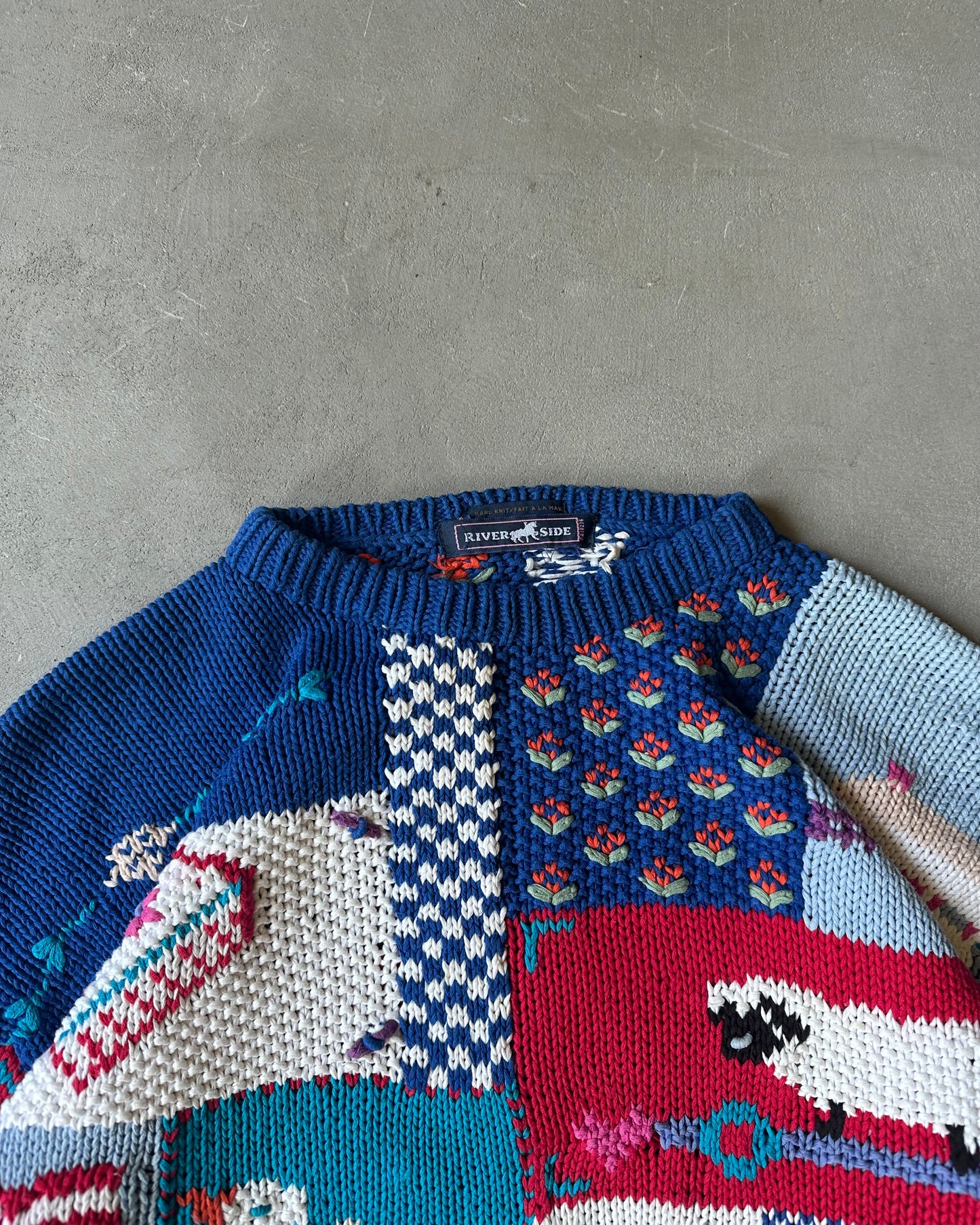 1990s - Blue Patchwork Sweater - M