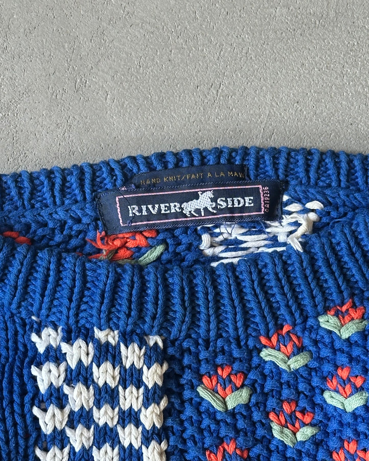 1990s - Blue Patchwork Sweater - M