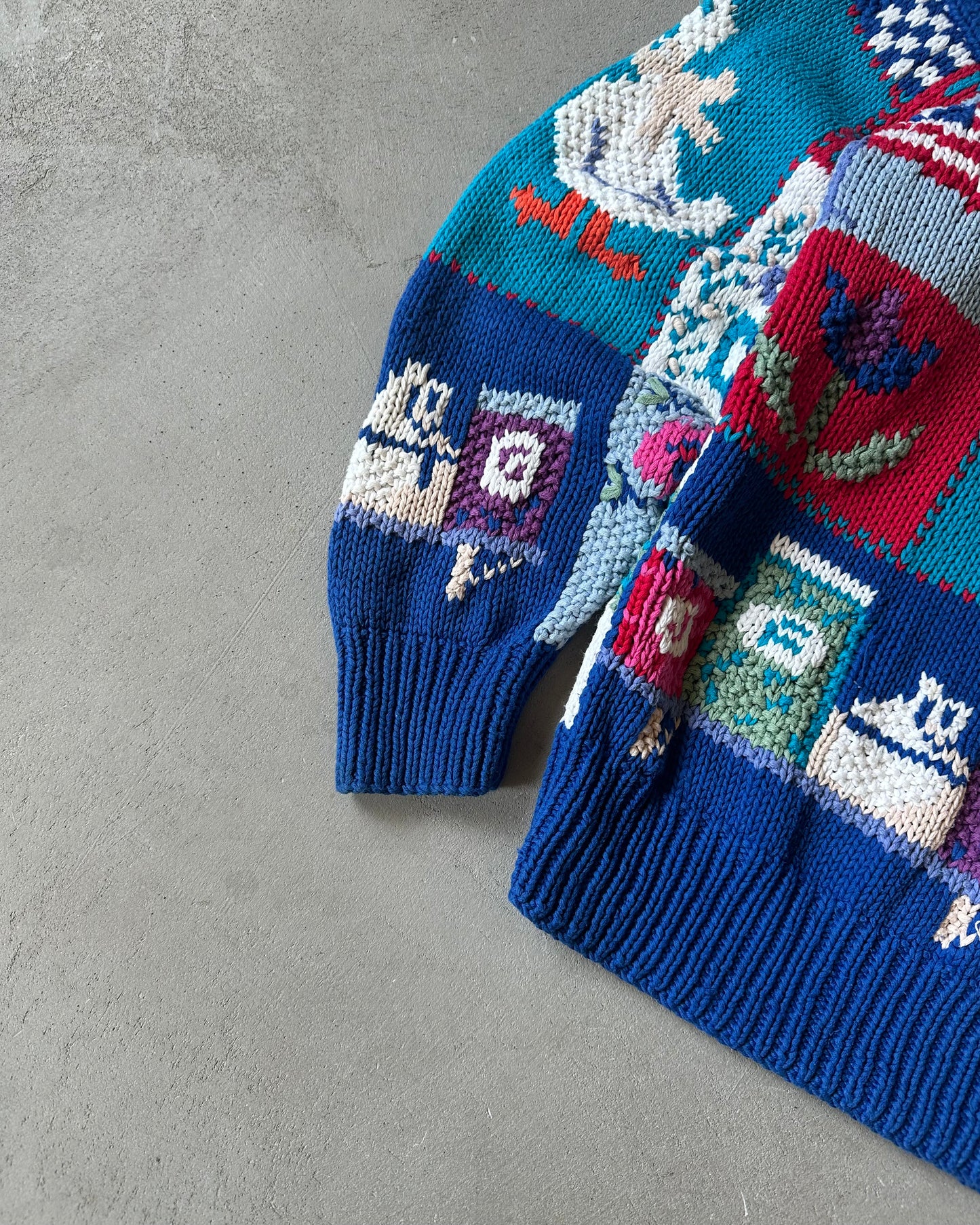 1990s - Blue Patchwork Sweater - M