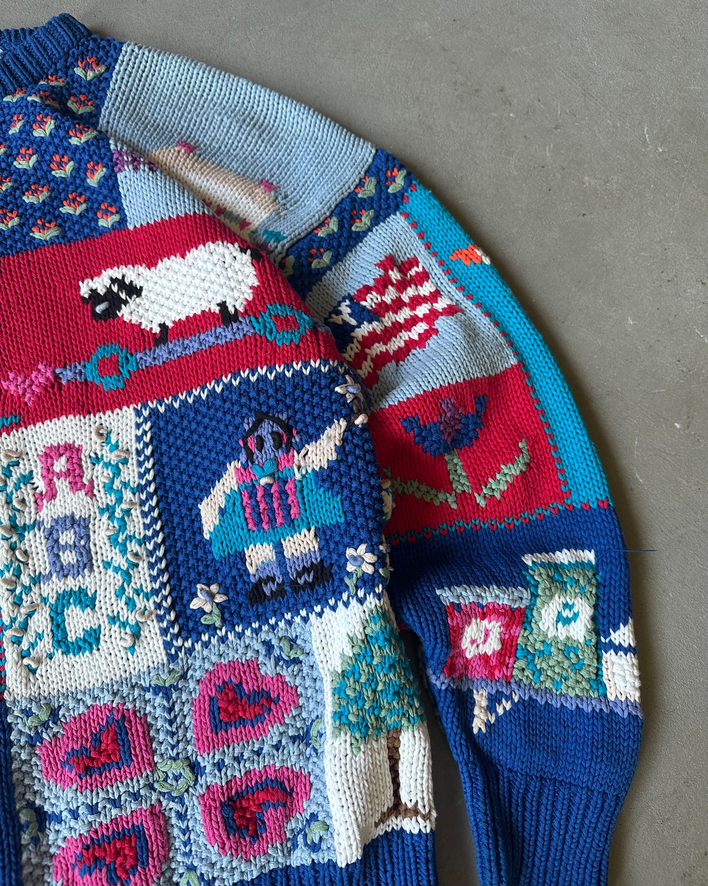 1990s - Blue Patchwork Sweater - M