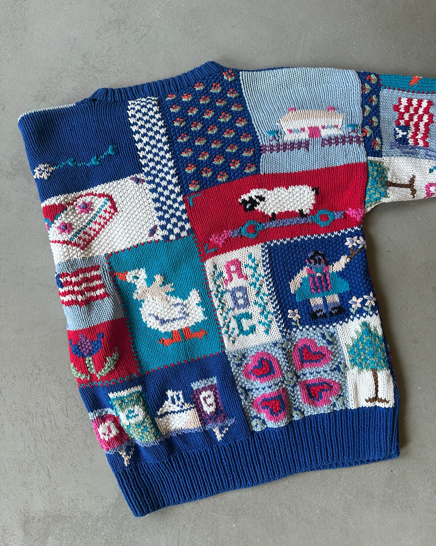 1990s - Blue Patchwork Sweater - M
