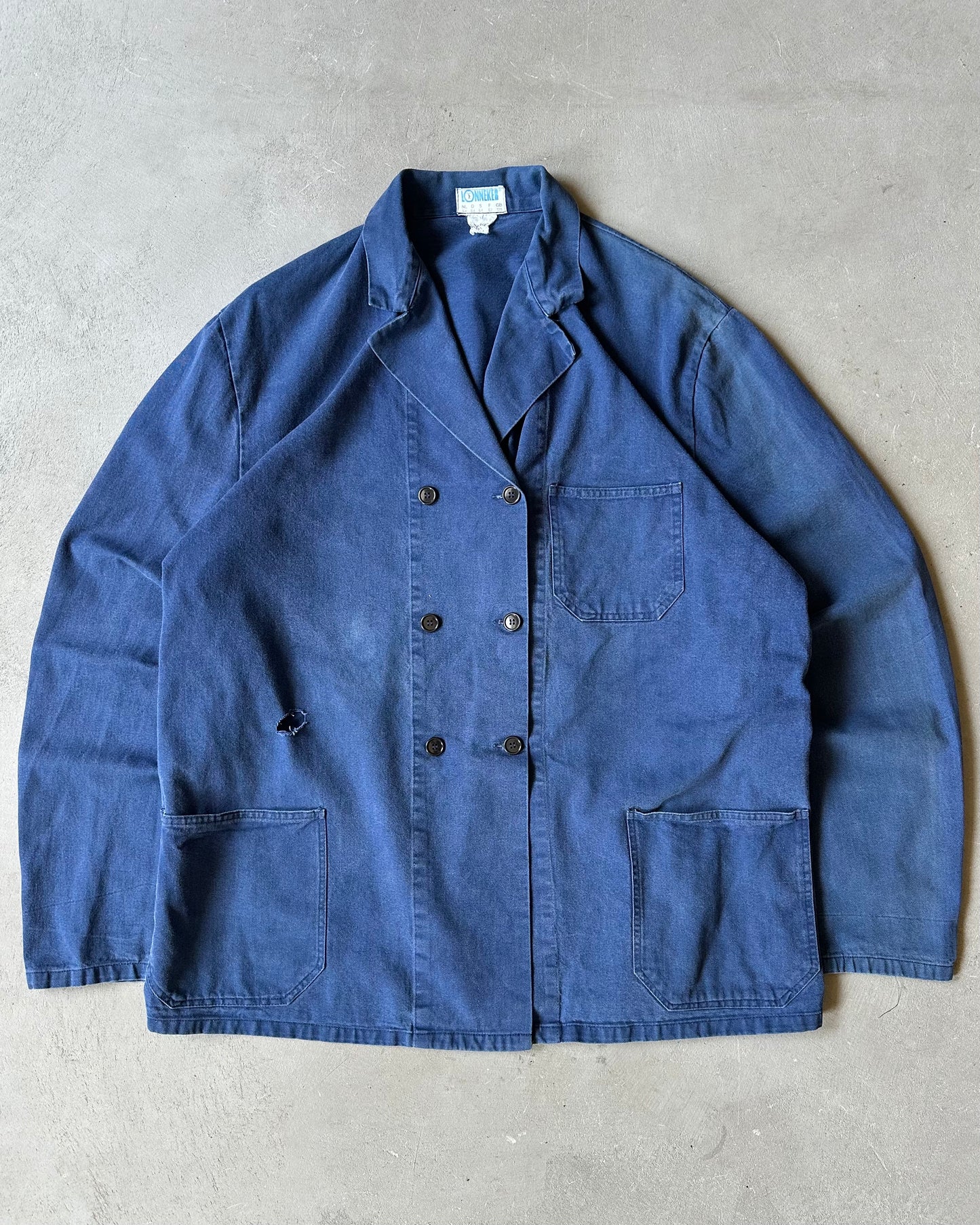 1980s - Distressed Blue "Heart" Double Breasted Euro Chore - XXL