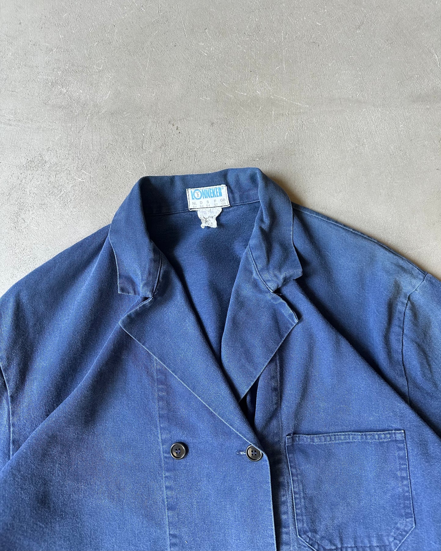 1980s - Distressed Blue "Heart" Double Breasted Euro Chore - XXL