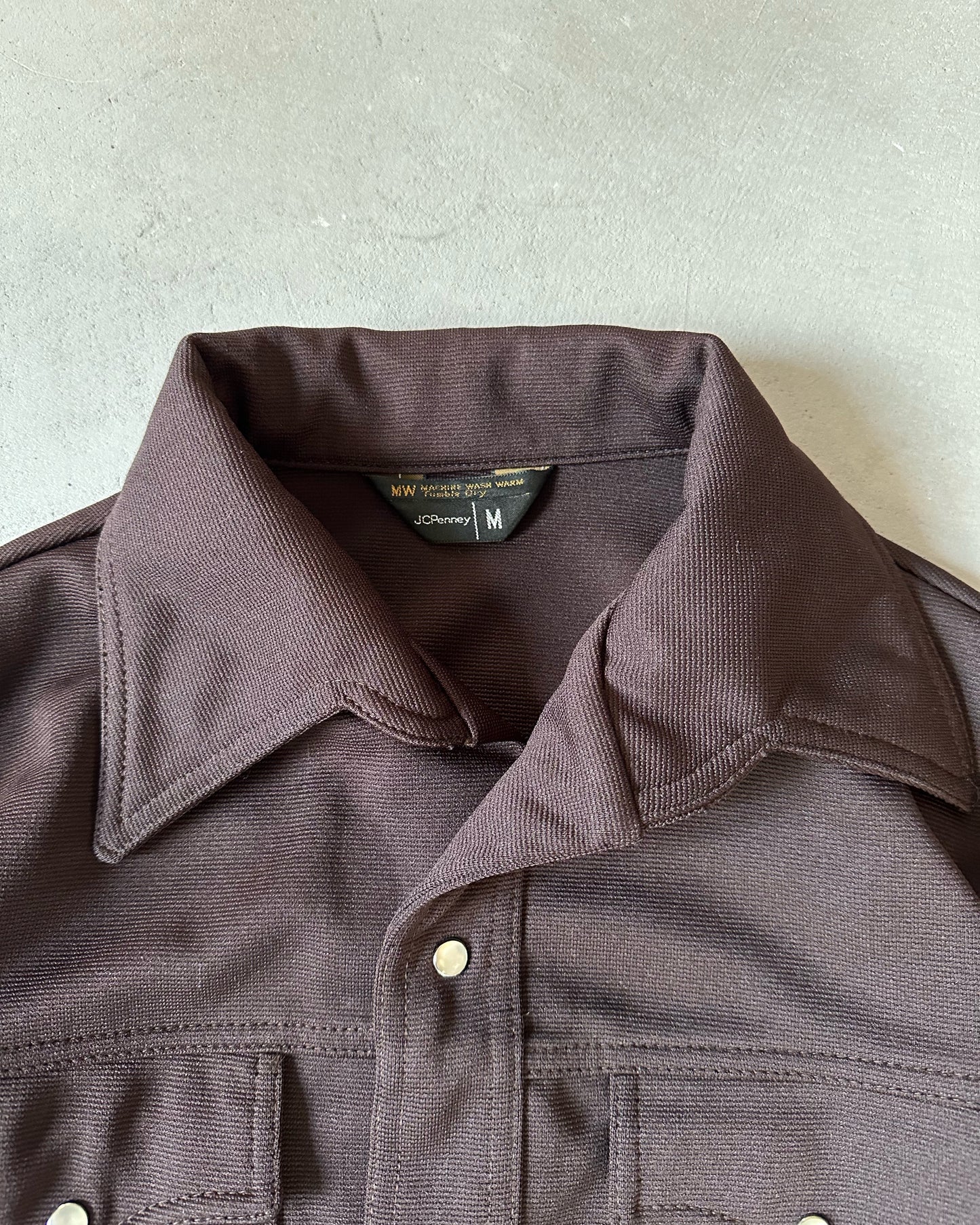 1970s - Dark Brown JC Penney Pearl Snap Shirt - M