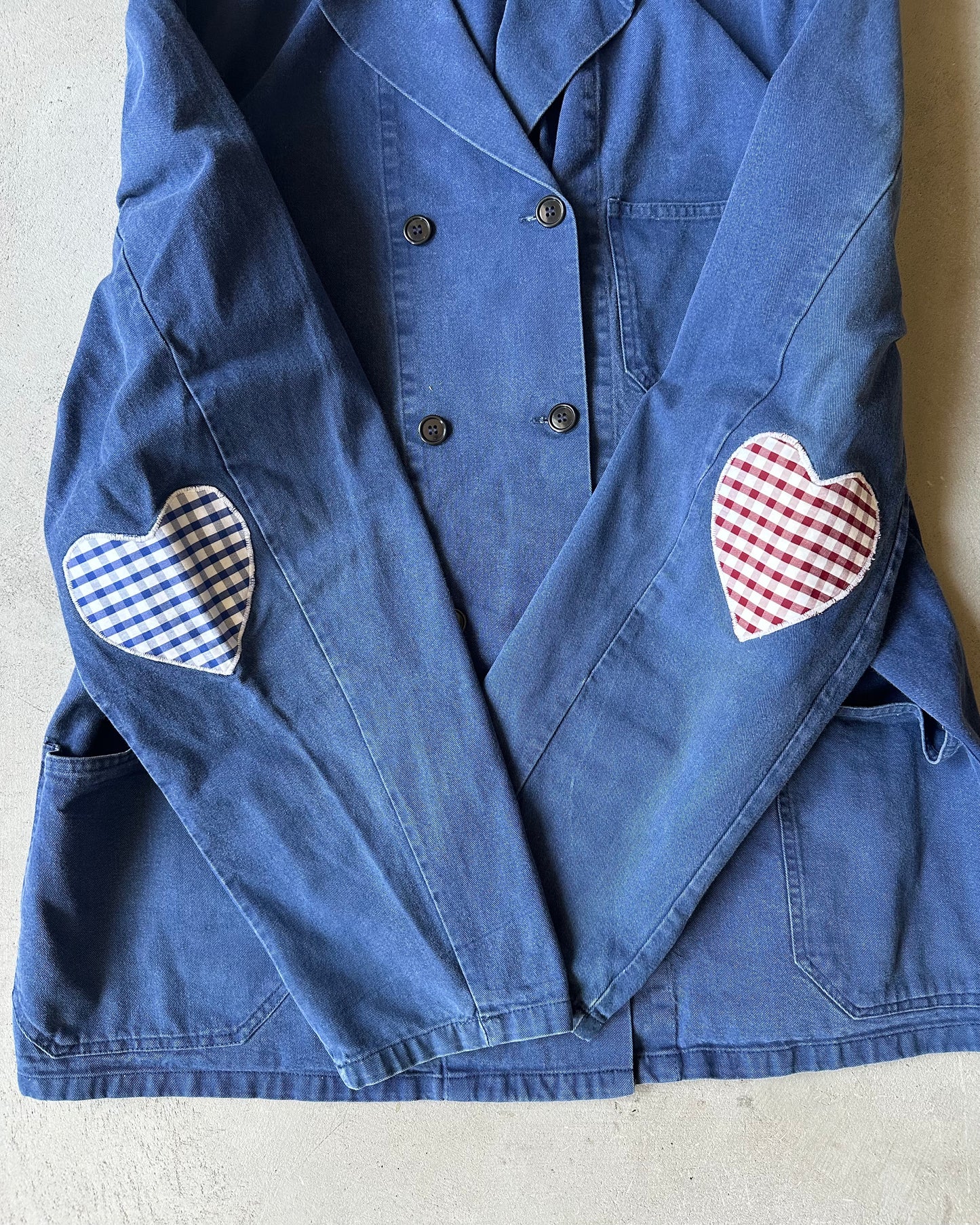 1980s - Distressed Blue "Heart" Double Breasted Euro Chore - XXL