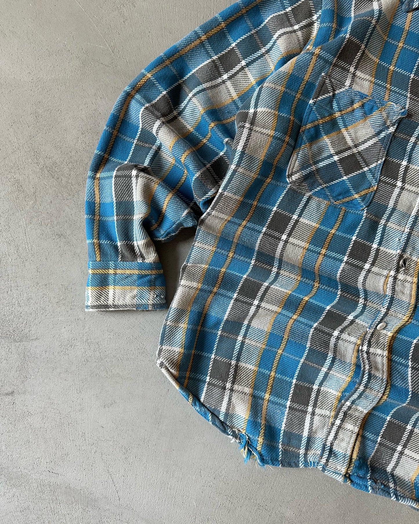 1980s - Distressed Blue/Grey Big Mac Plaid Flannel - M/L