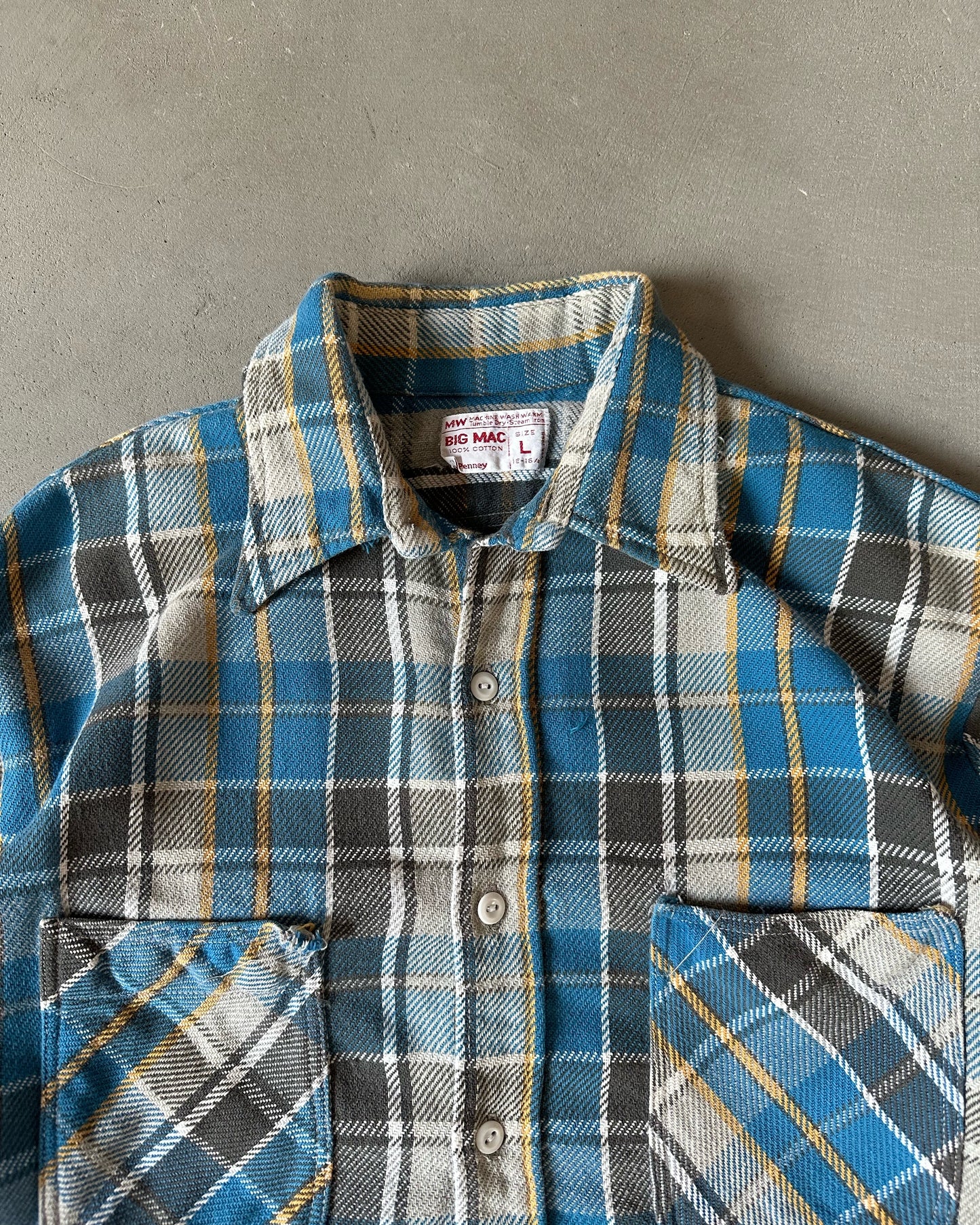 1980s - Distressed Blue/Grey Big Mac Plaid Flannel - M/L