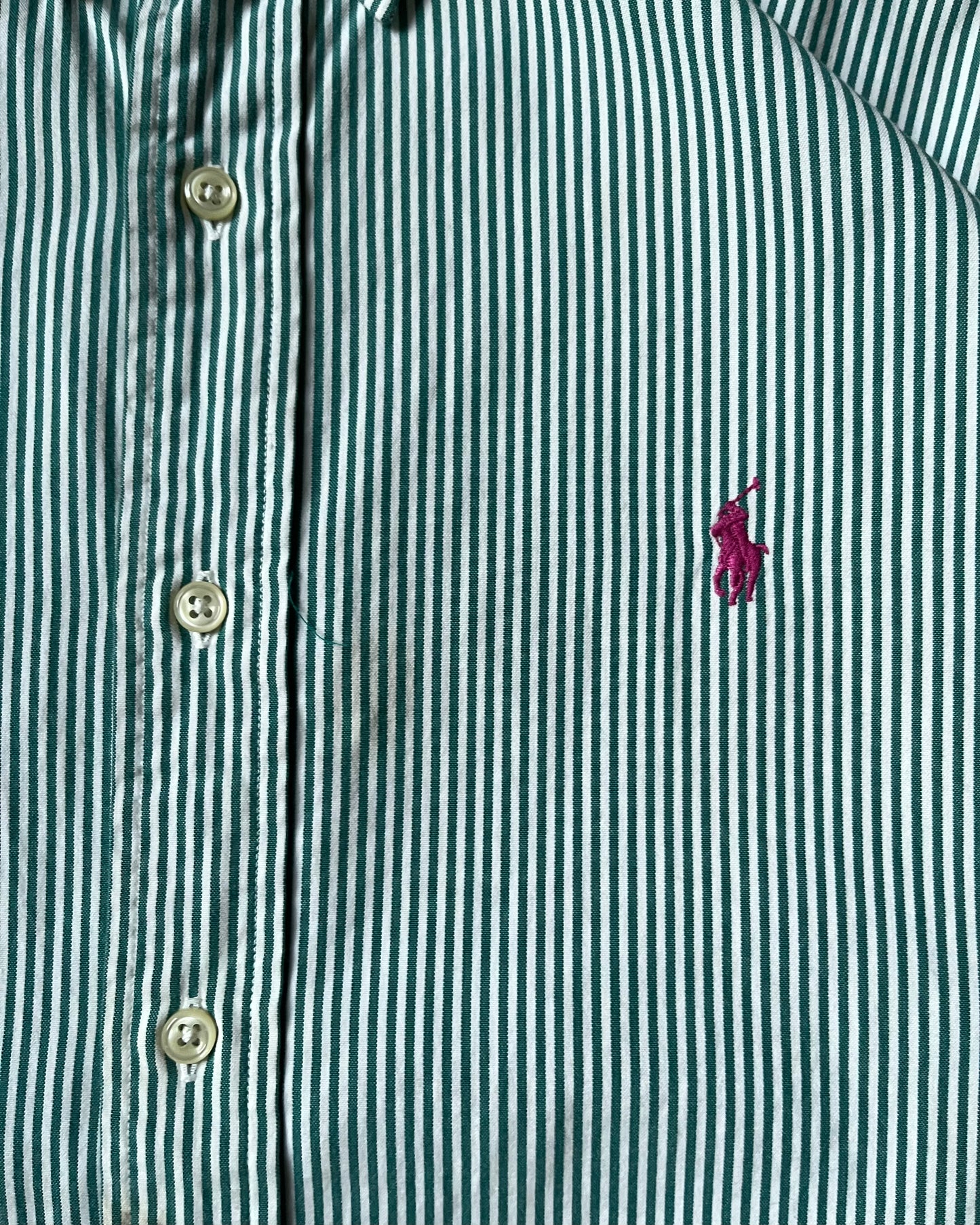1990s - Green/White Ralph Lauren Striped Blake Shirt - XL