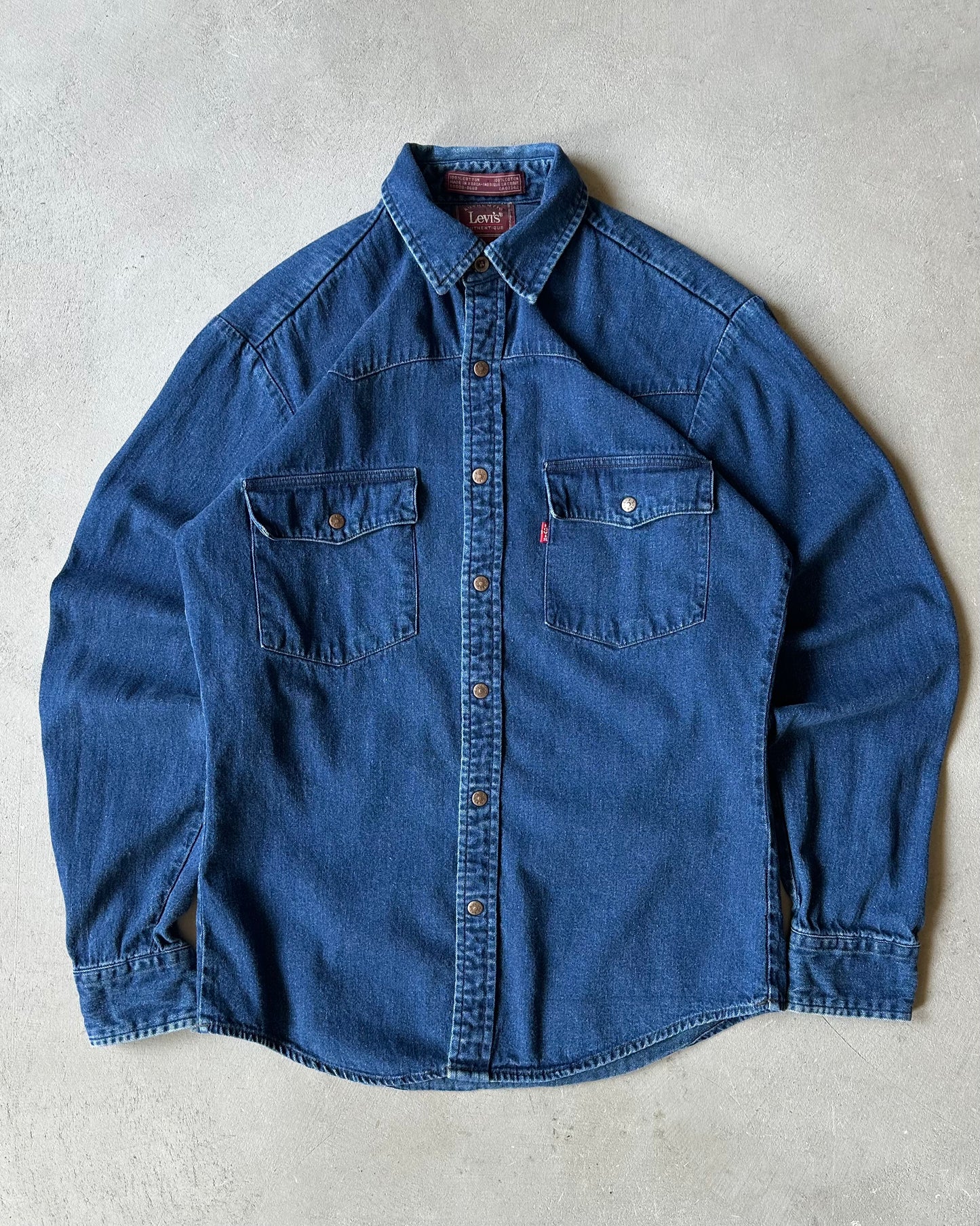 1990s - Navy Levi's Denim Western Shirt - S