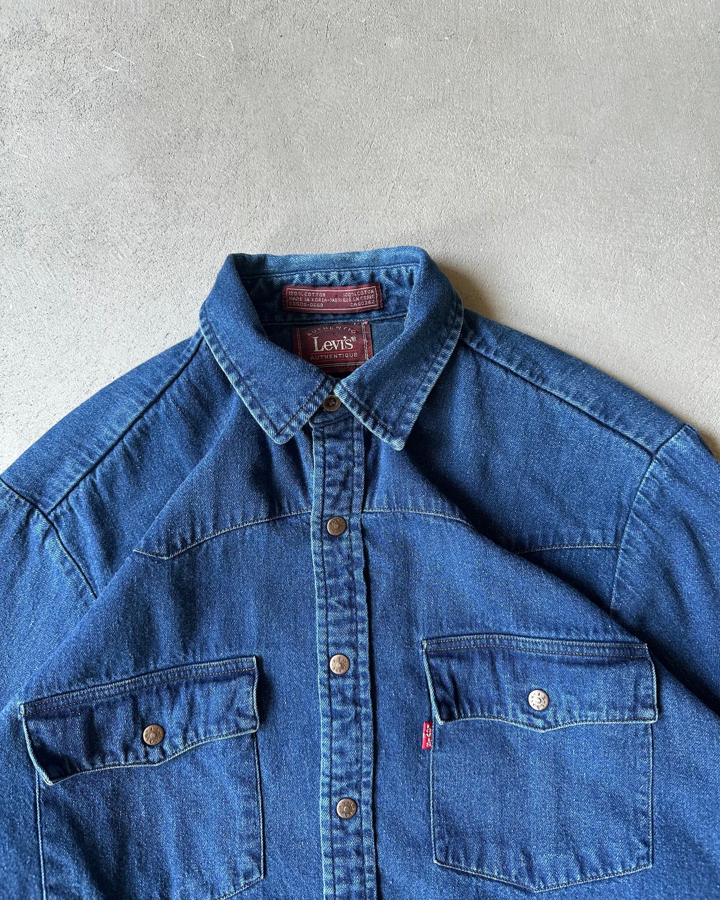 1990s - Navy Levi's Denim Western Shirt - S