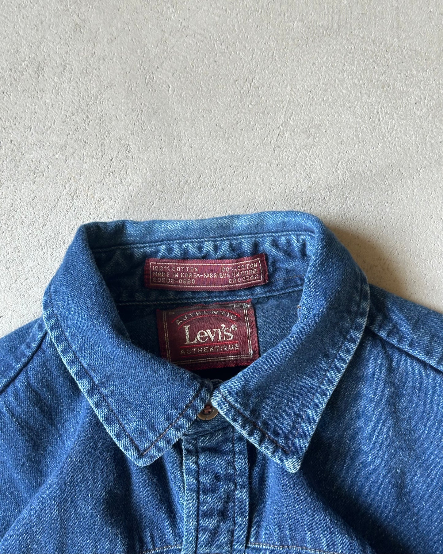 1990s - Navy Levi's Denim Western Shirt - S