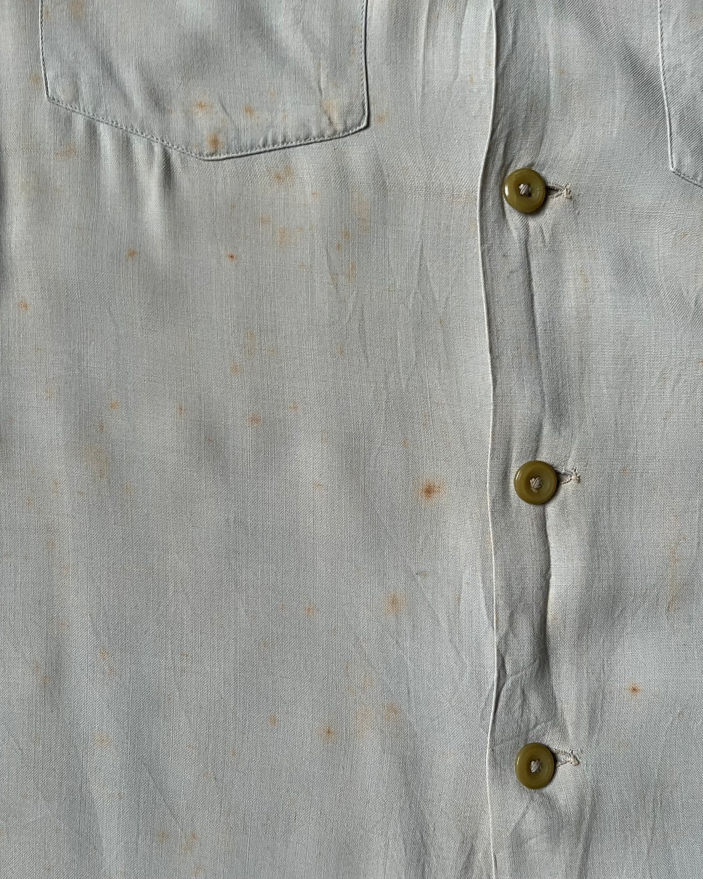 1950s - Distressed Cream Chainstitch Rayon Shirt - XL
