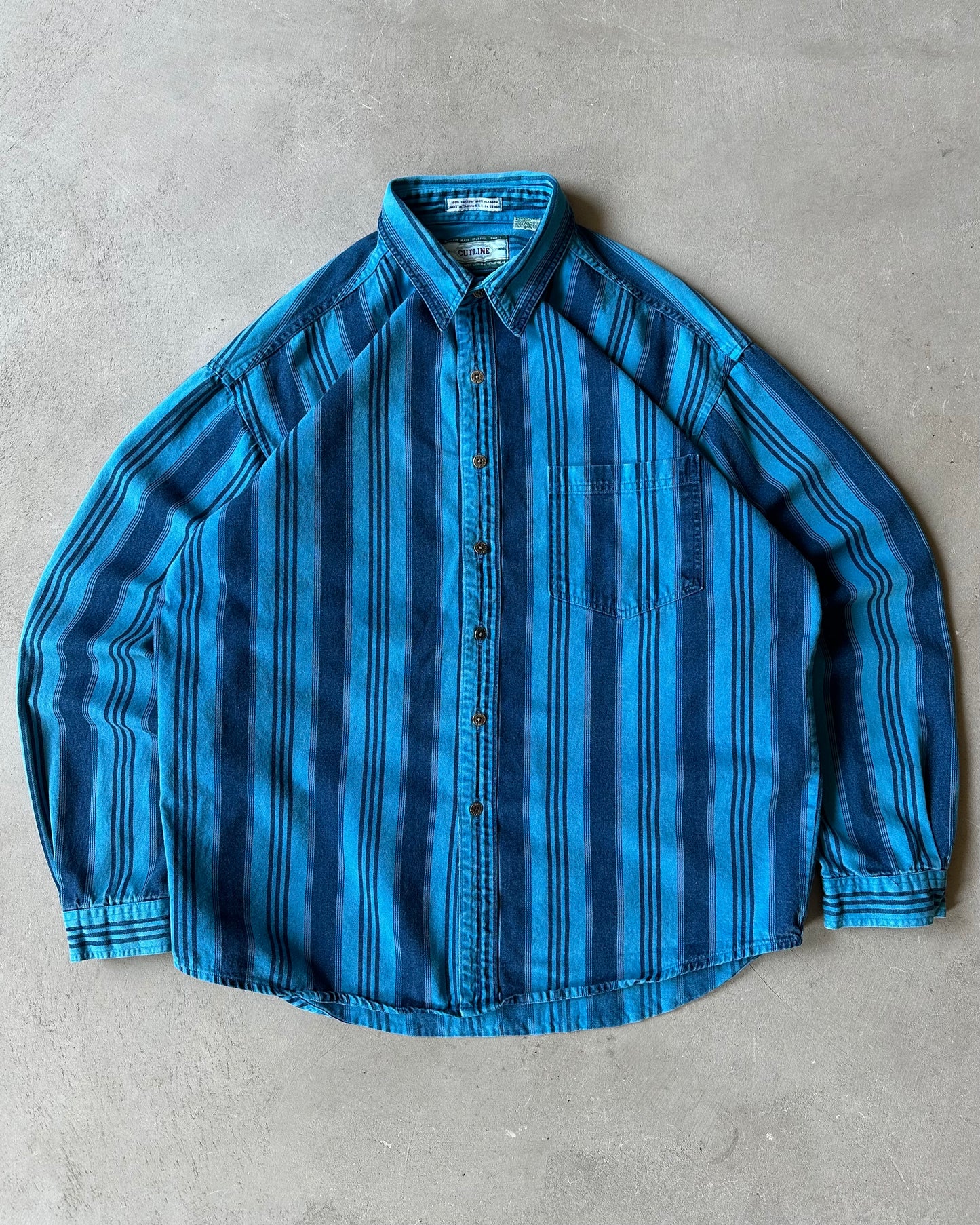 1990s - Blue Overdyed Striped Shirt - L
