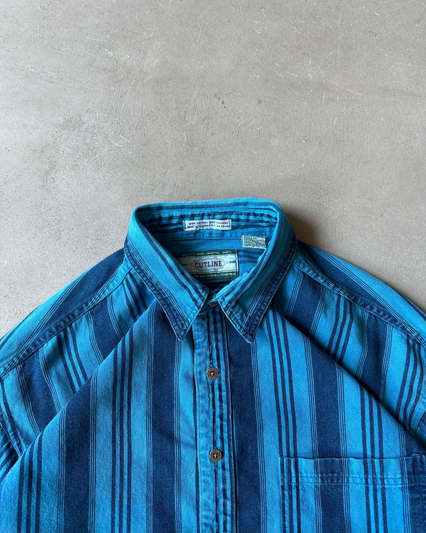 1990s - Blue Overdyed Striped Shirt - L