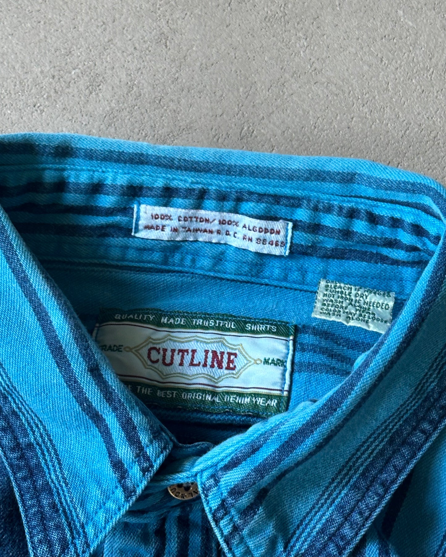 1990s - Blue Overdyed Striped Shirt - L