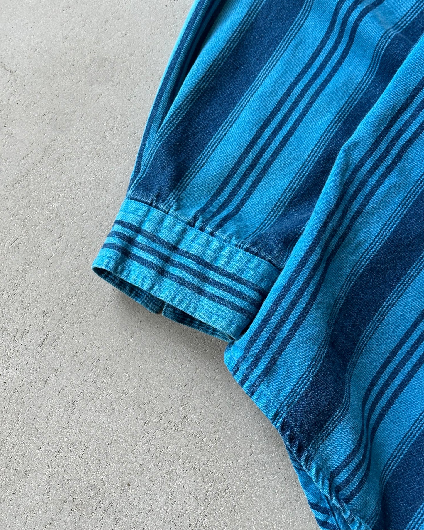 1990s - Blue Overdyed Striped Shirt - L