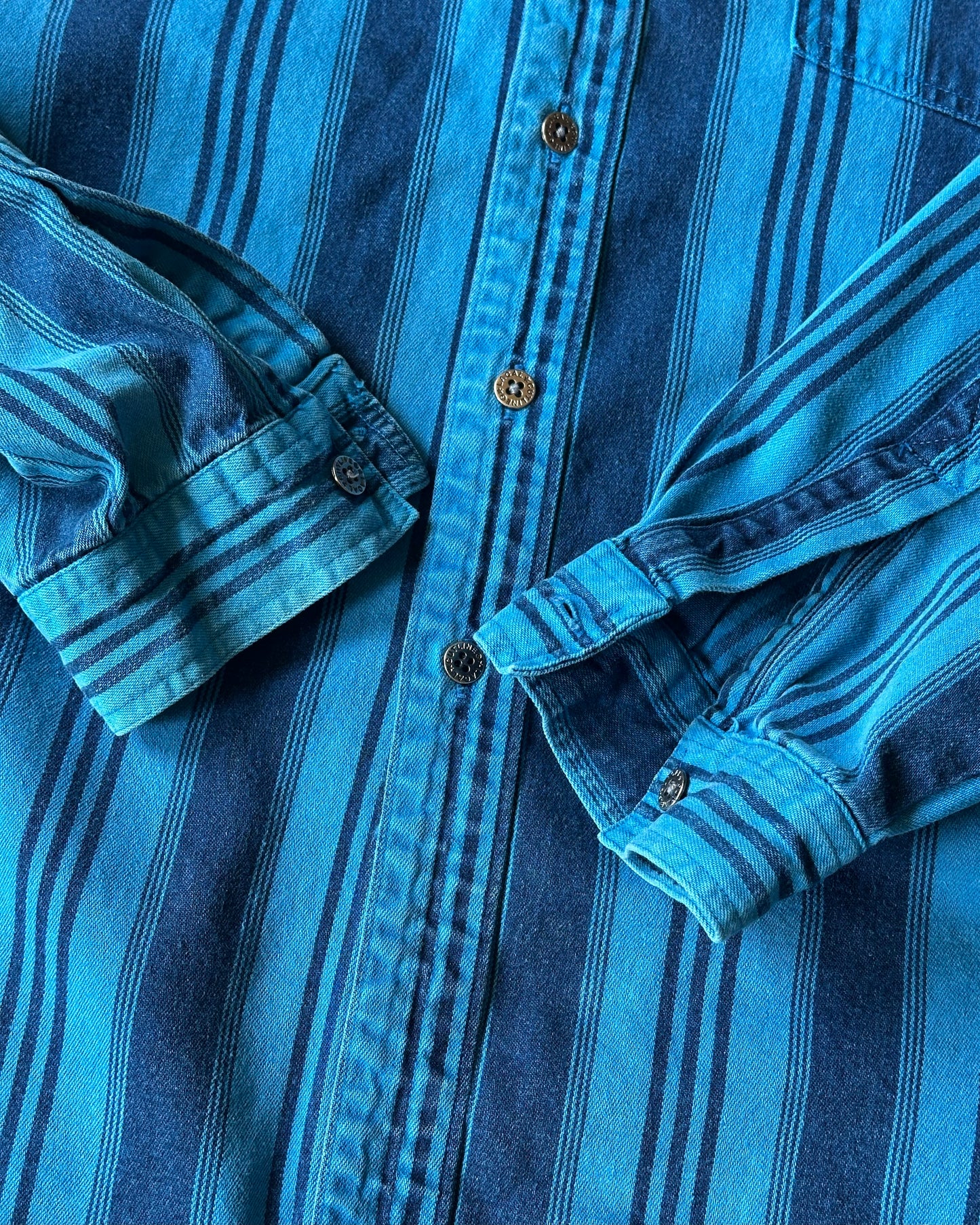 1990s - Blue Overdyed Striped Shirt - L