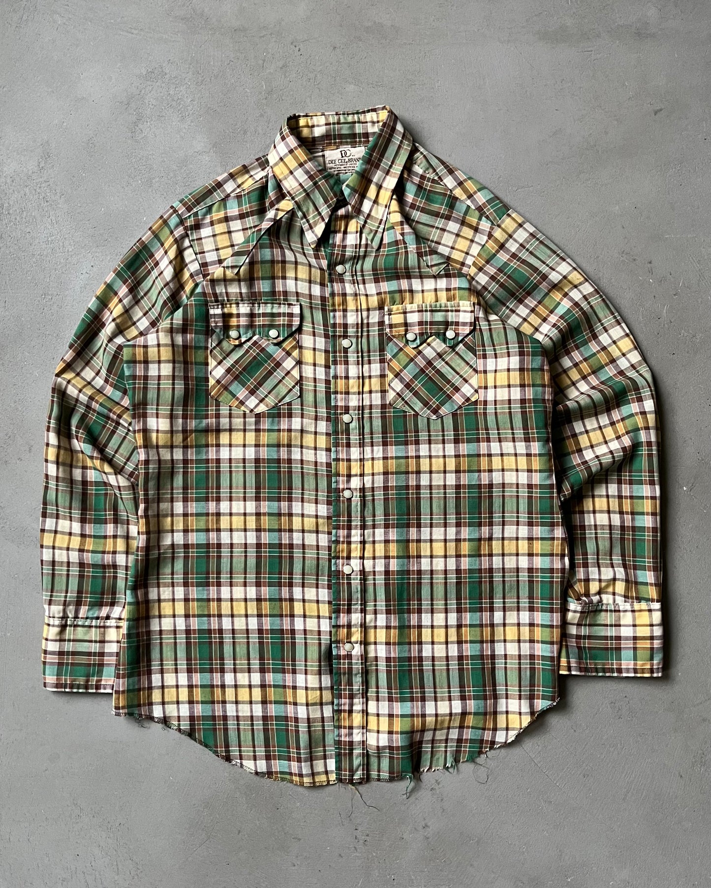 1980s - Green/Brown Deedee Plaid Western Shirt - L