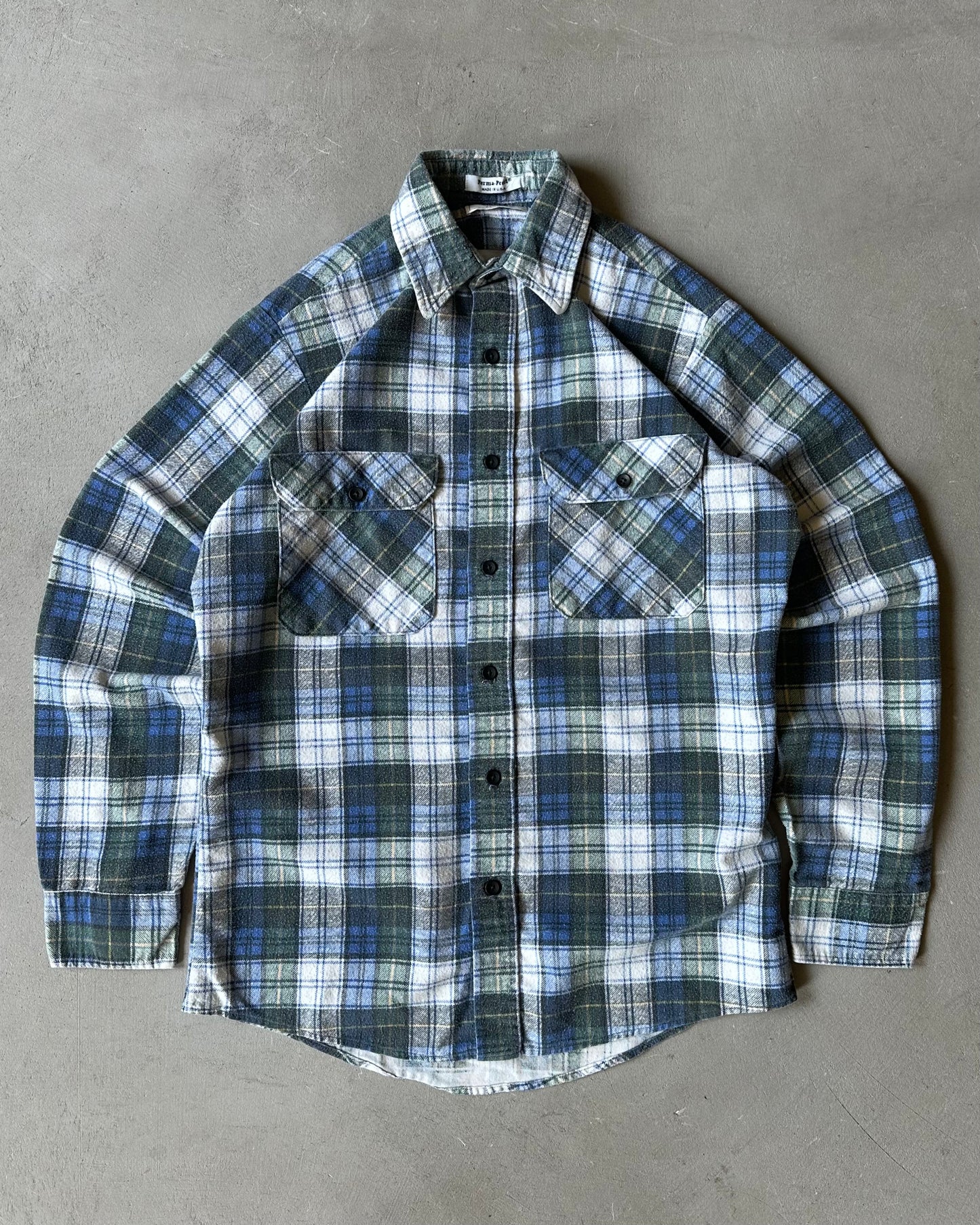 1990s - Blue/Green Sears Plaid Flannel - XS/S