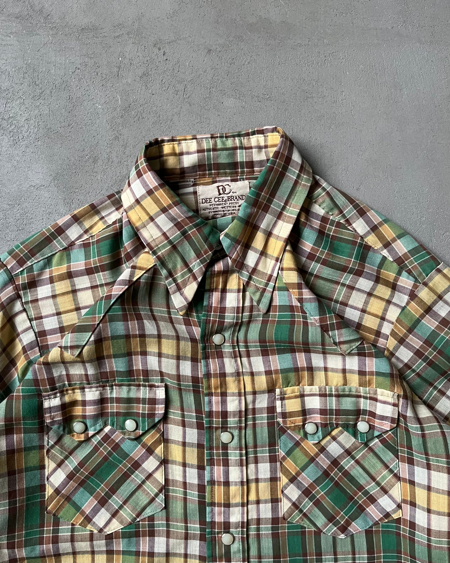 1980s - Green/Brown Deedee Plaid Western Shirt - L