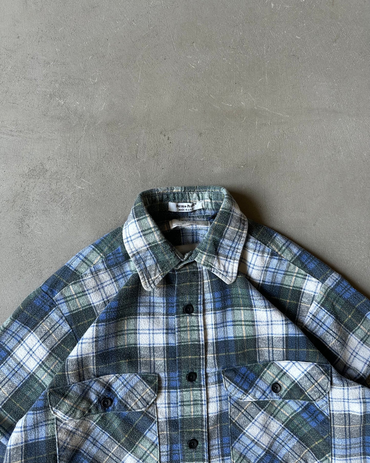 1990s - Blue/Green Sears Plaid Flannel - XS/S