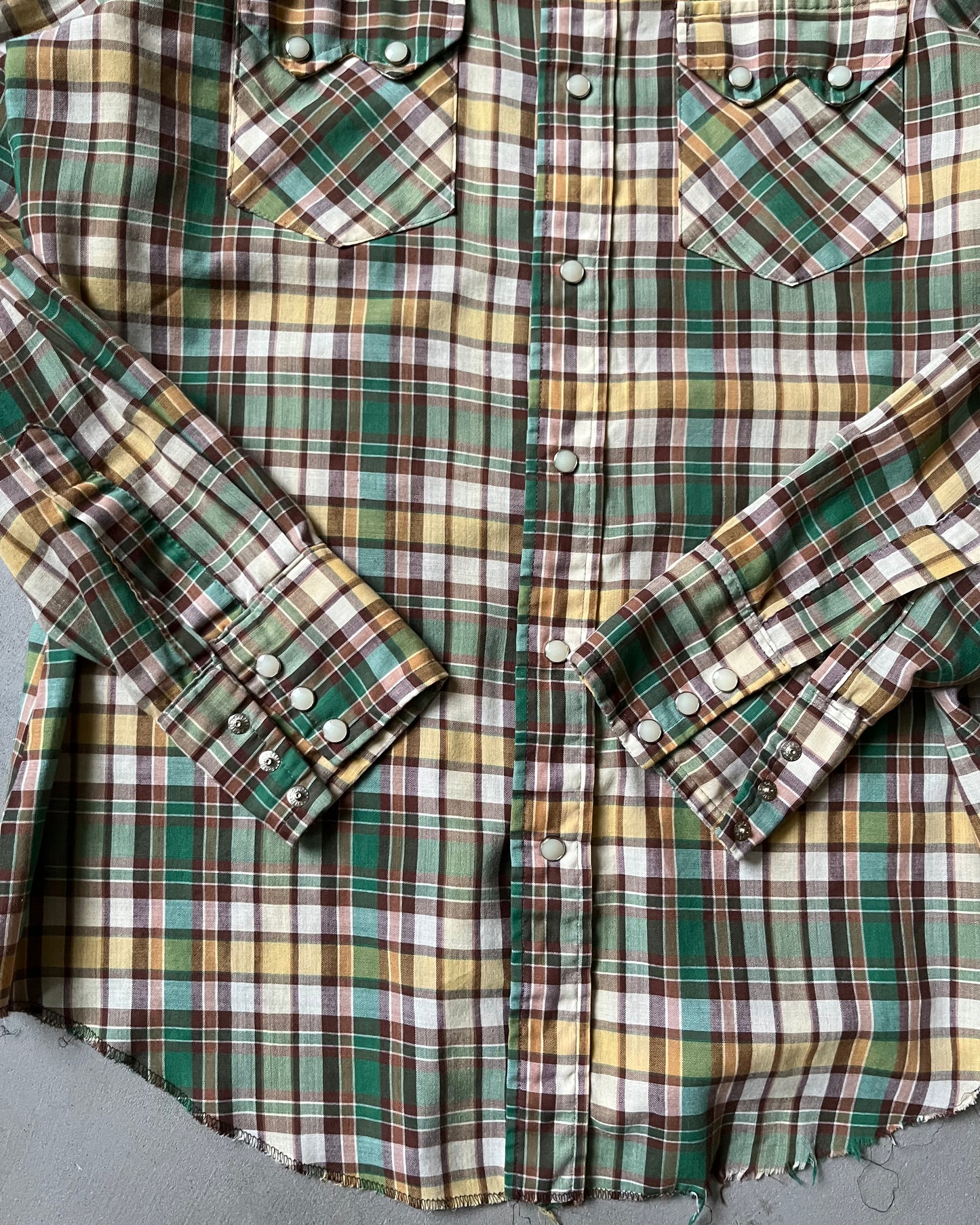 1980s - Green/Brown Deedee Plaid Western Shirt - L