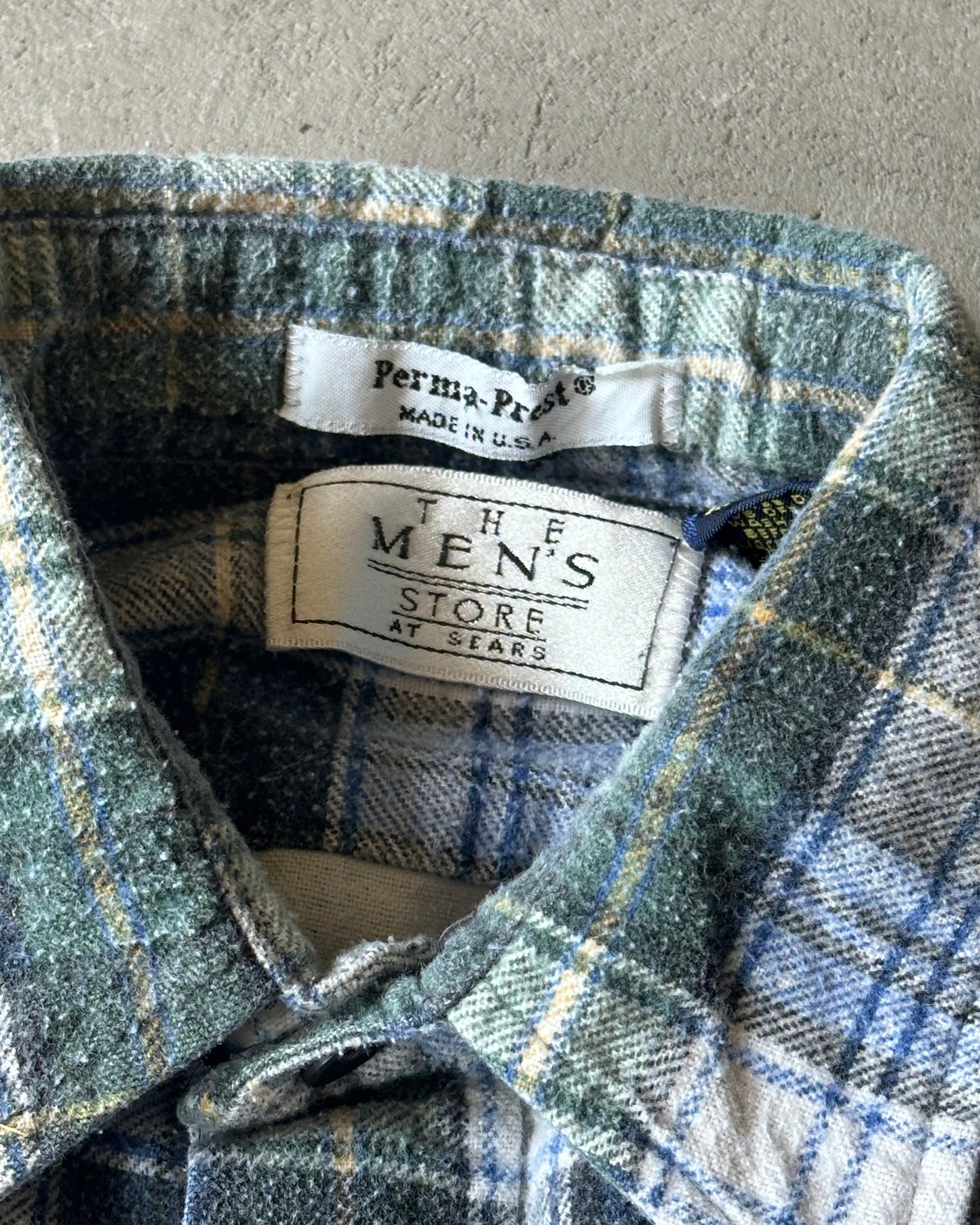 1990s - Blue/Green Sears Plaid Flannel - XS/S