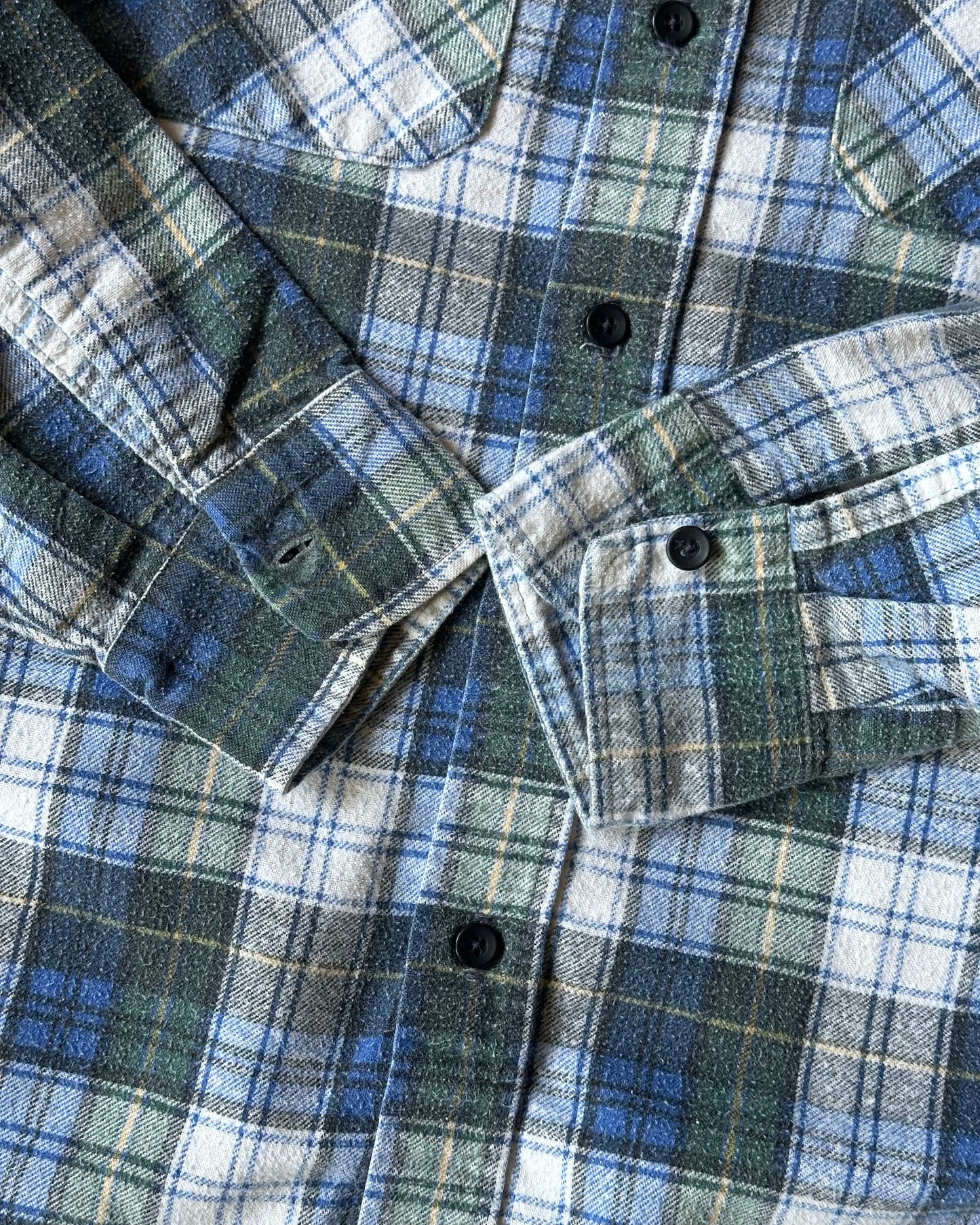 1990s - Blue/Green Sears Plaid Flannel - XS/S