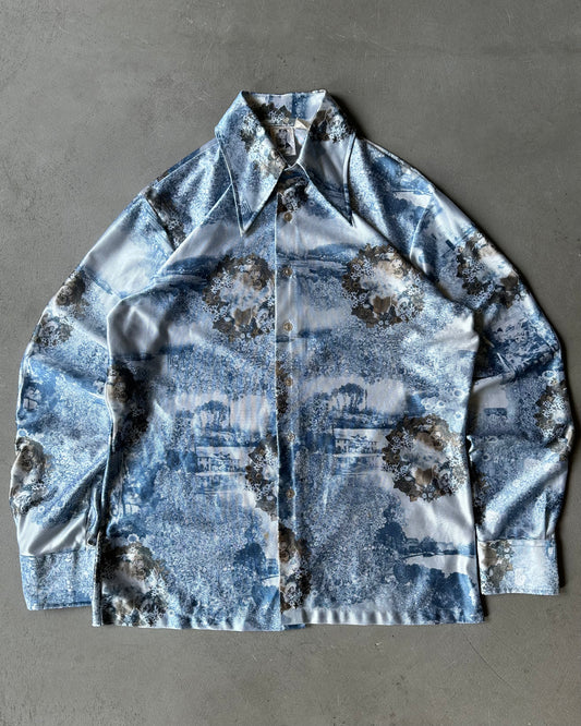 1970s - Blue Dreamy Disco Shirt - L