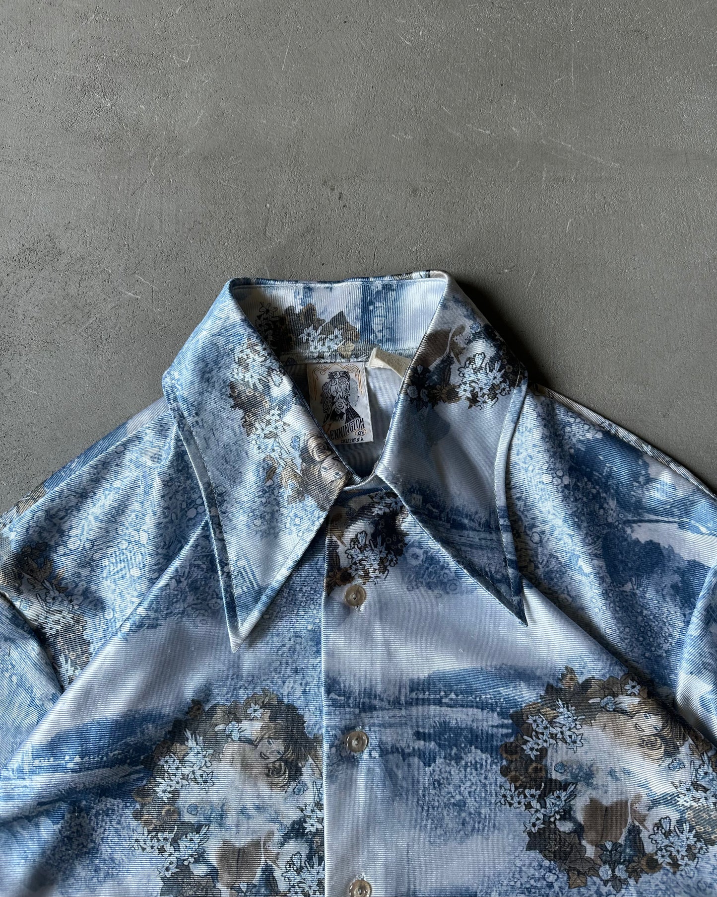 1970s - Blue Dreamy Disco Shirt - L