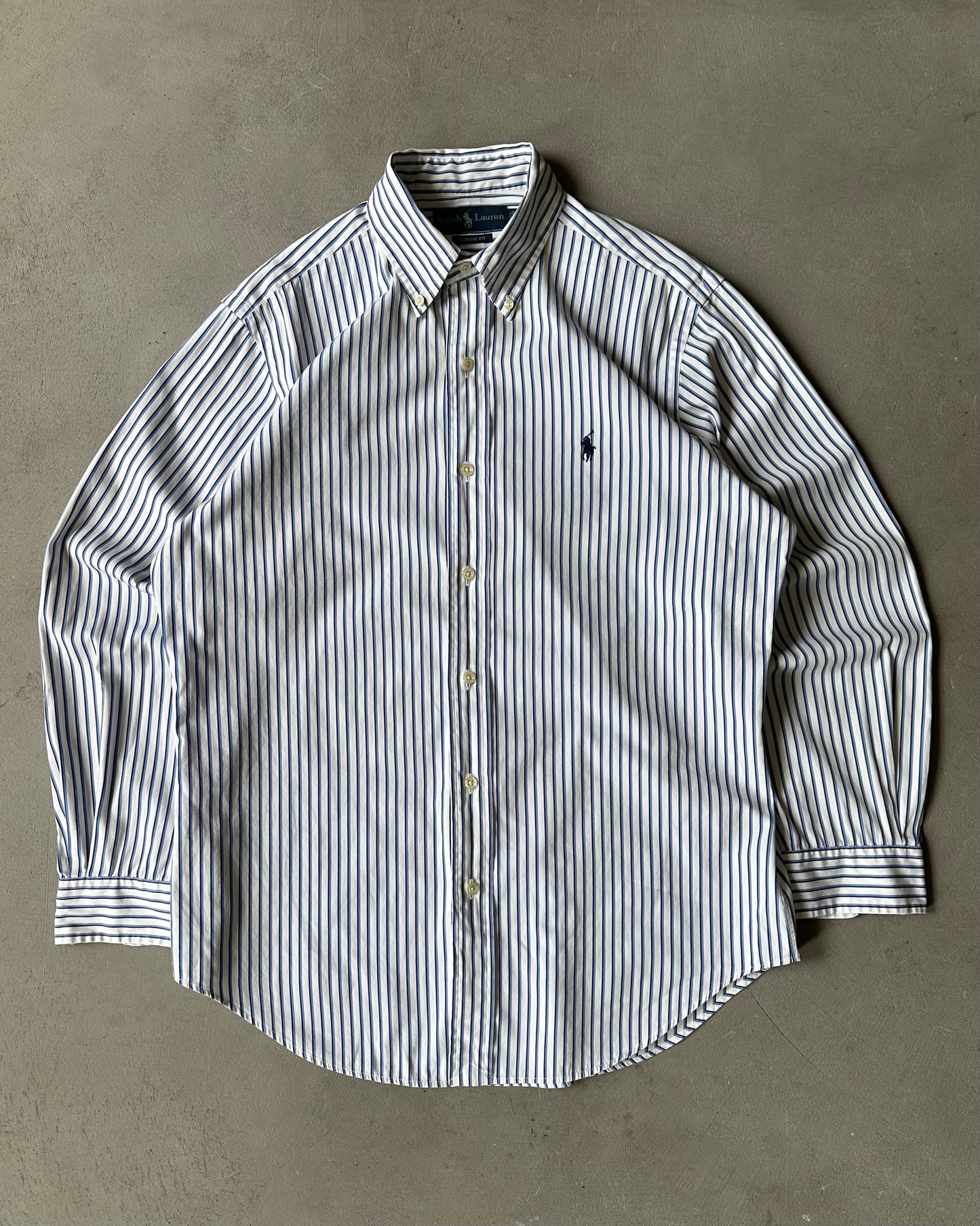 2000s - White Ralph Lauren Striped Shirt - S/M