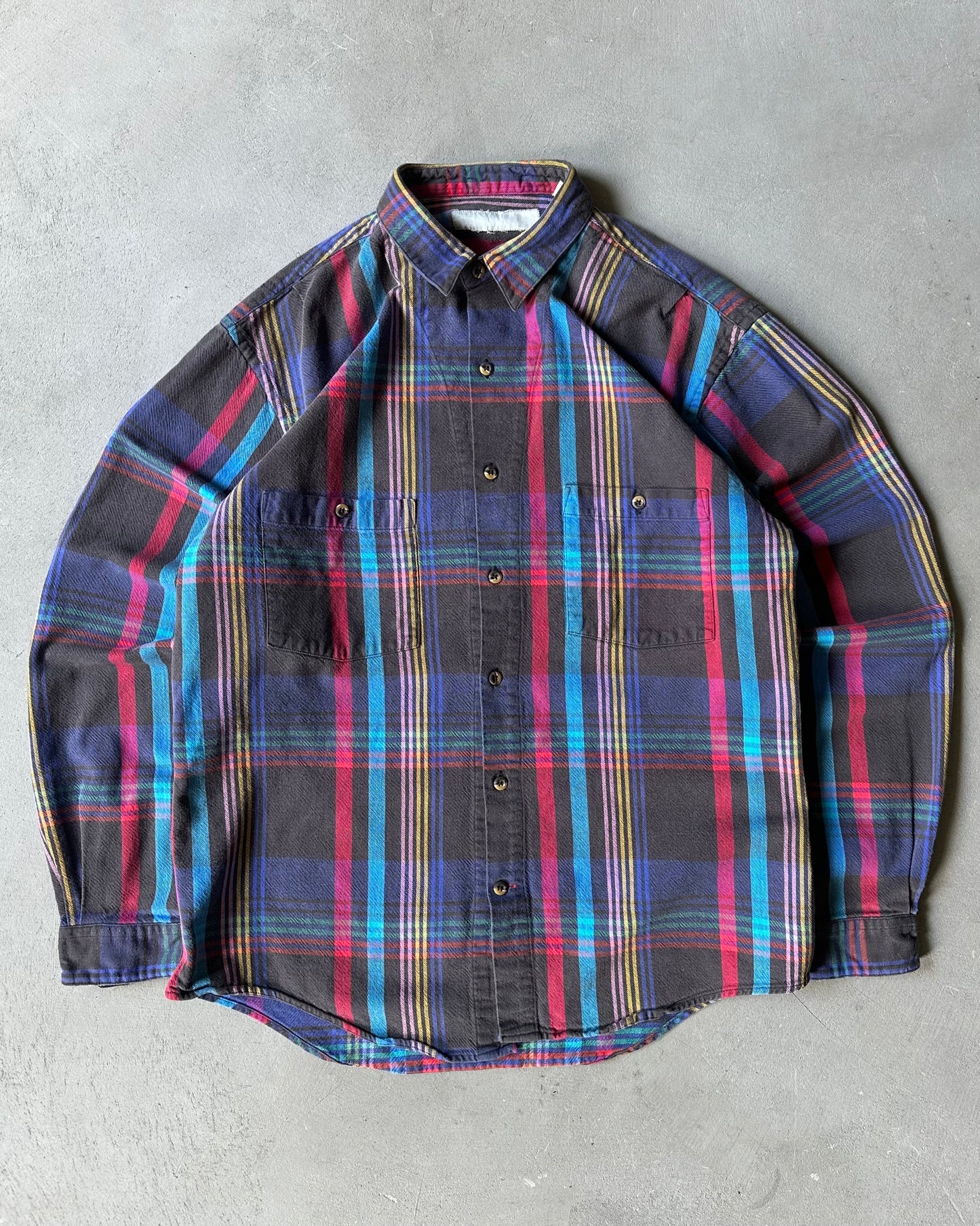 1980s - Faded Black/Purple Plaid Flannel - M