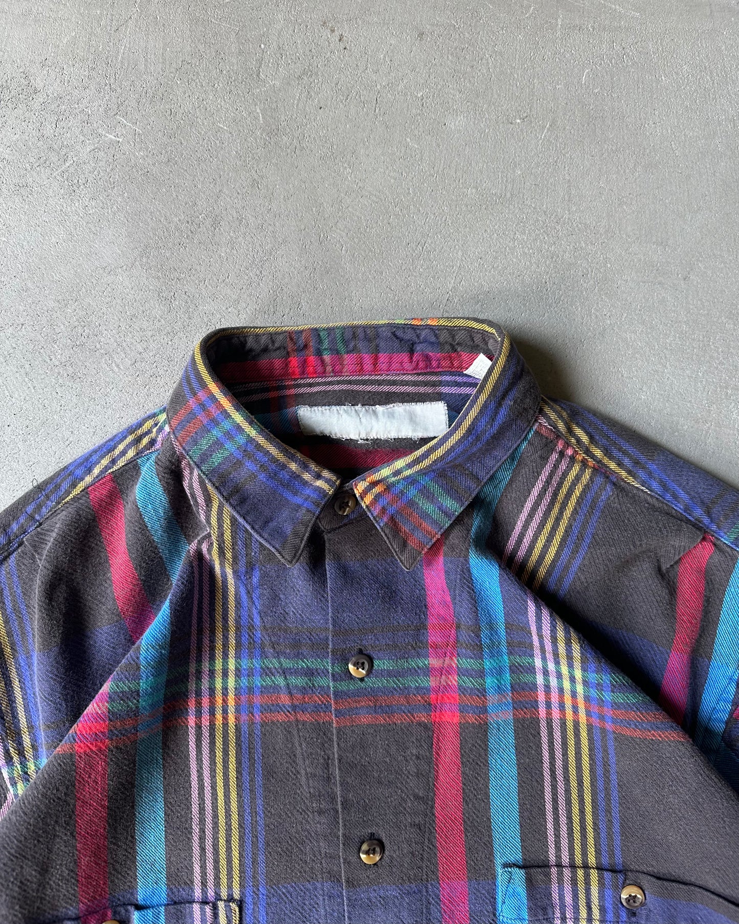 1980s - Faded Black/Purple Plaid Flannel - M