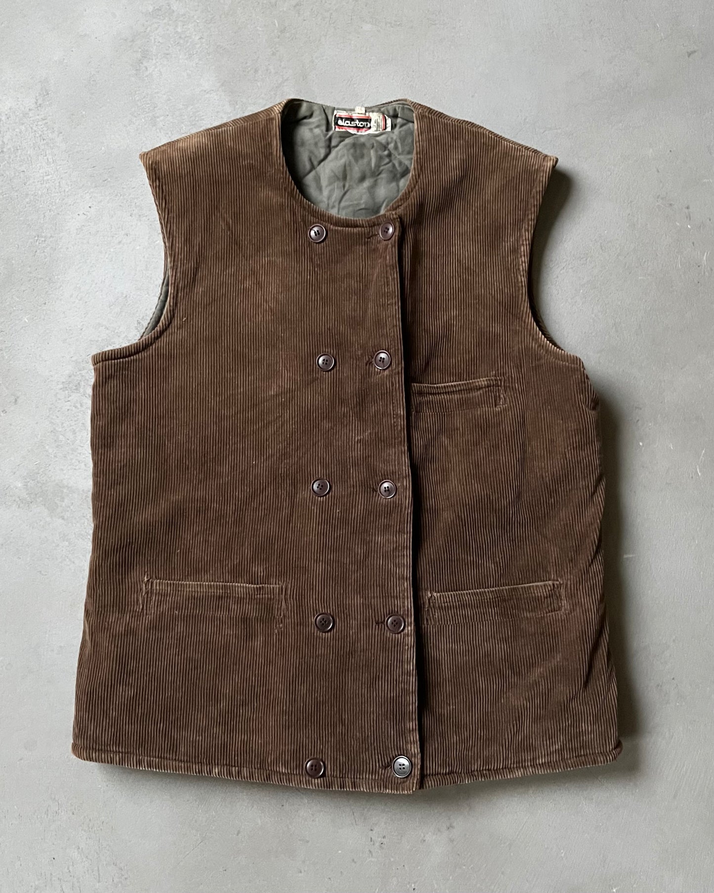 1970s - Brown Curduroy Euro Double Breasted Vest - M