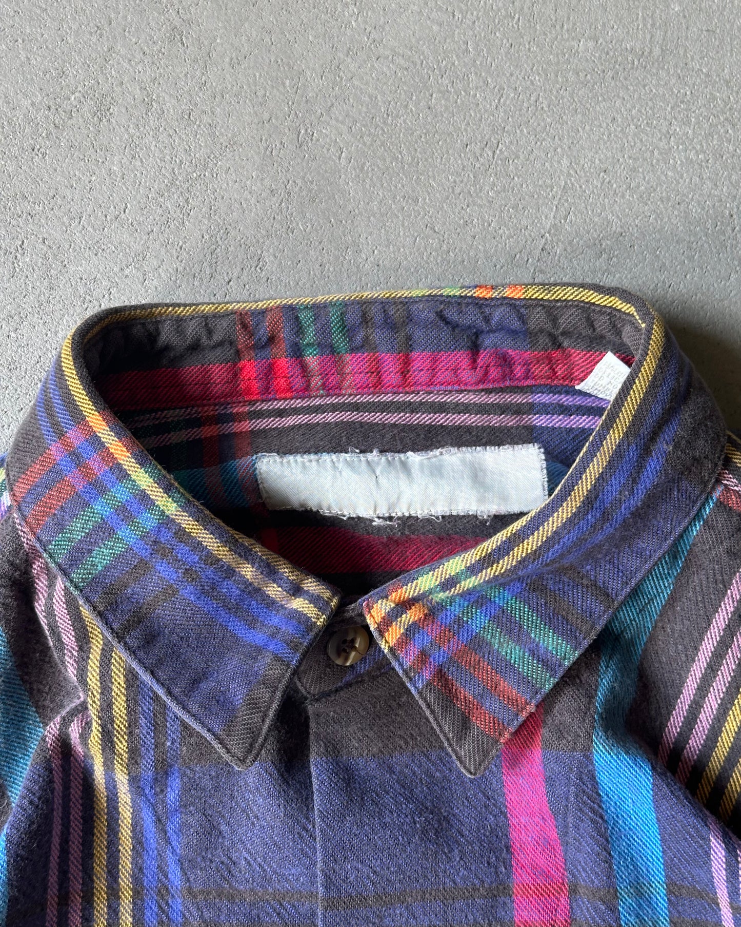 1980s - Faded Black/Purple Plaid Flannel - M