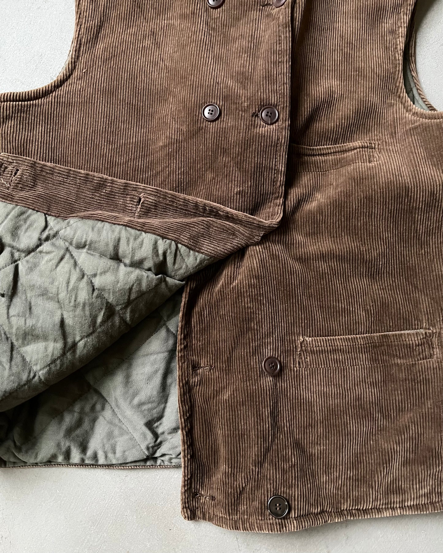 1970s - Brown Curduroy Euro Double Breasted Vest - M