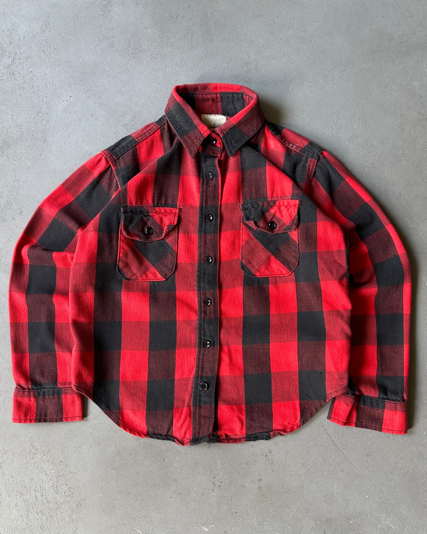 1970s - Red/Black Melton Plaid Flannel - (W)S