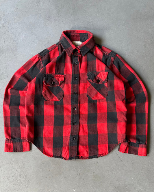 1970s - Red/Black Melton Plaid Flannel - (W)S