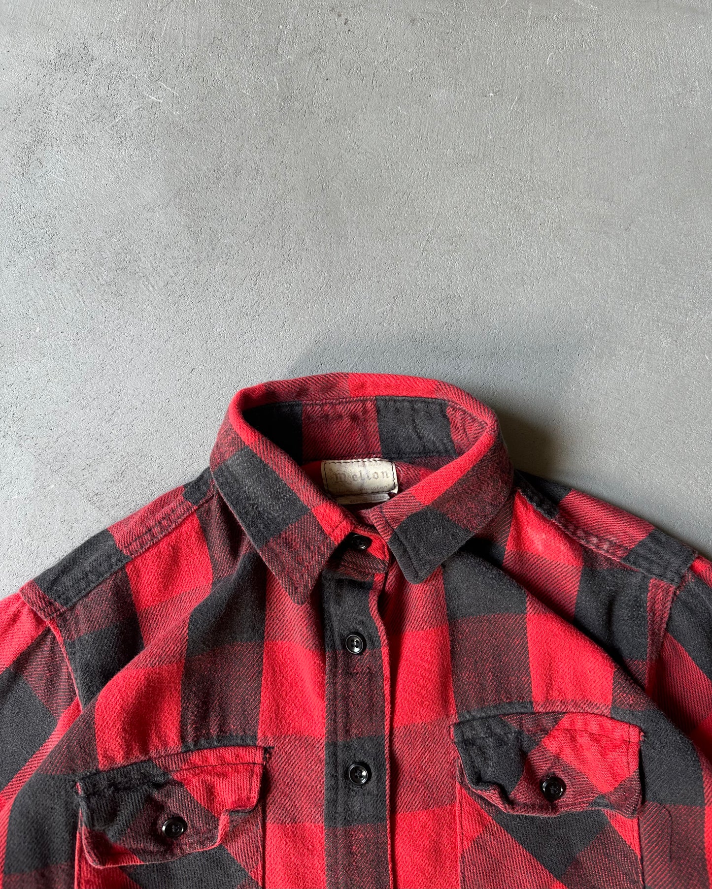 1970s - Red/Black Melton Plaid Flannel - (W)S