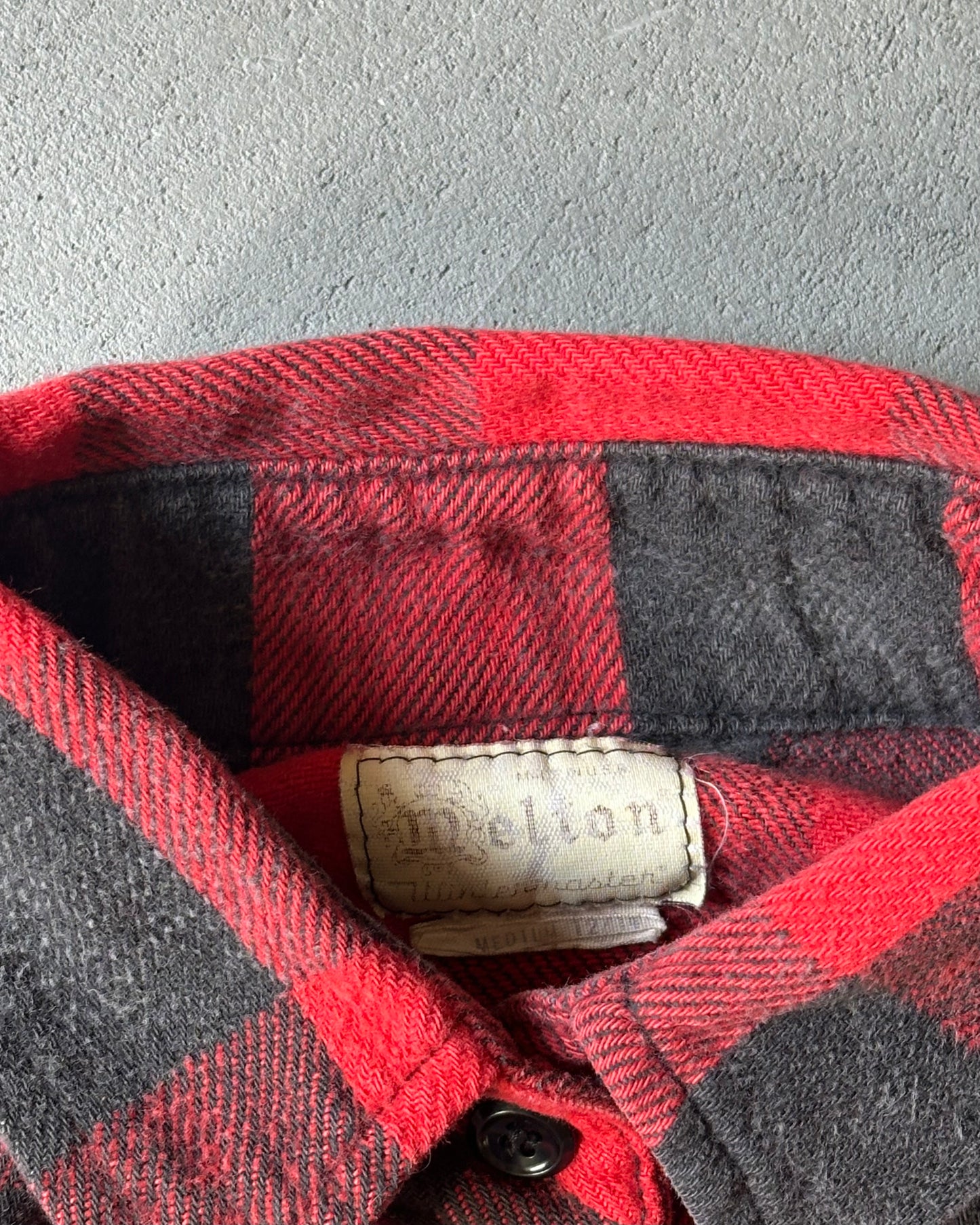1970s - Red/Black Melton Plaid Flannel - (W)S