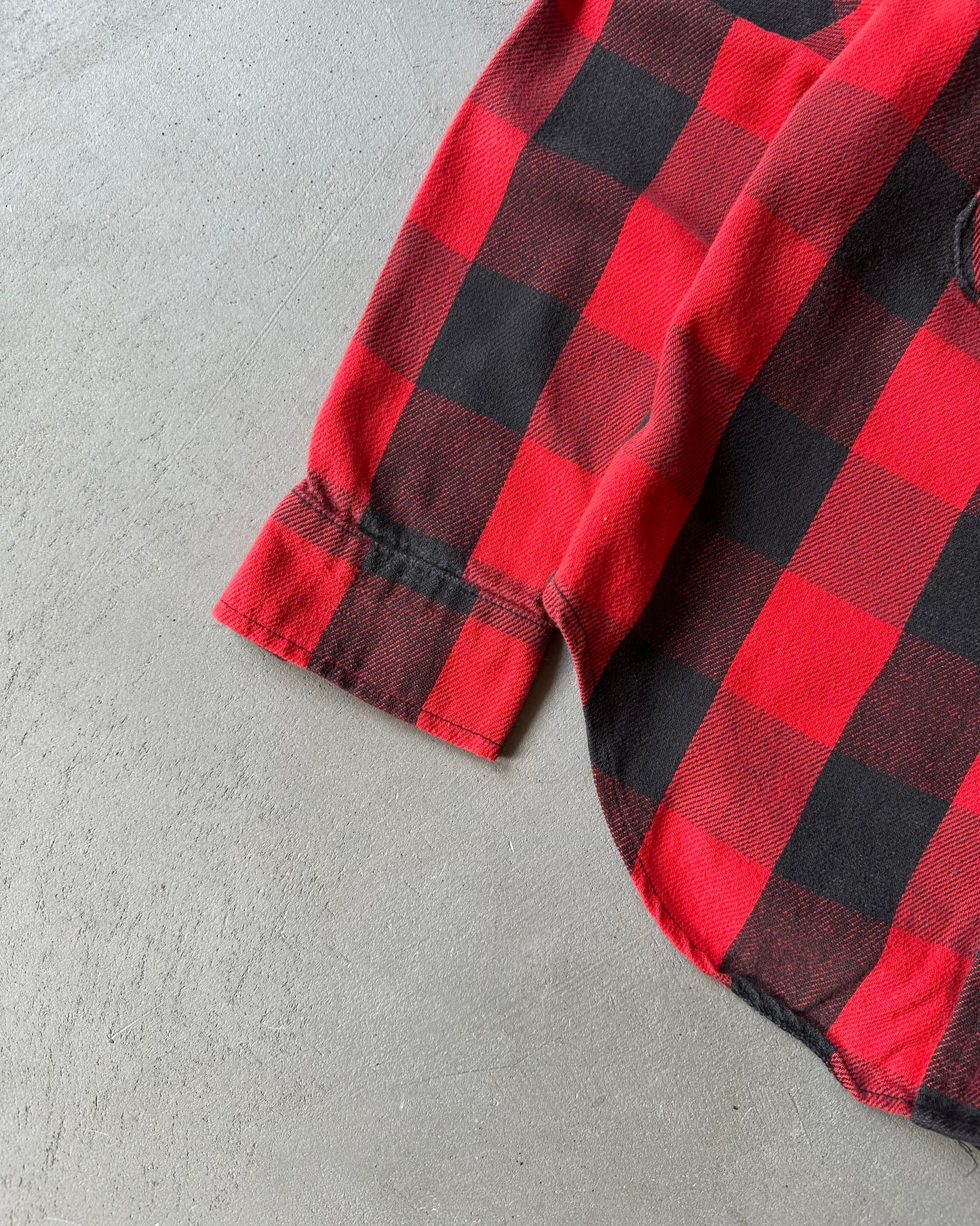 1970s - Red/Black Melton Plaid Flannel - (W)S