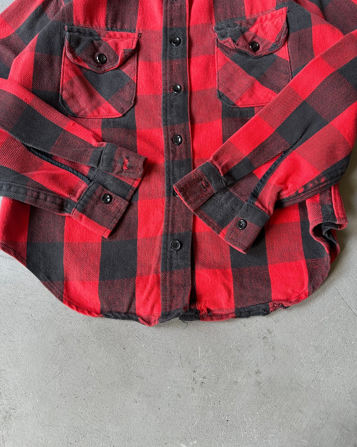 1970s - Red/Black Melton Plaid Flannel - (W)S