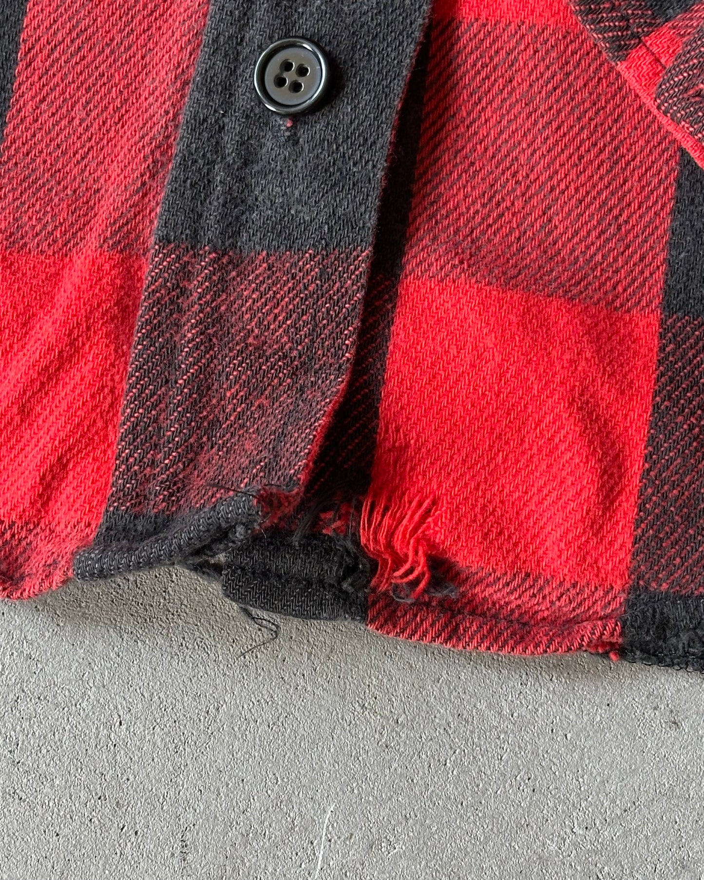 1970s - Red/Black Melton Plaid Flannel - (W)S