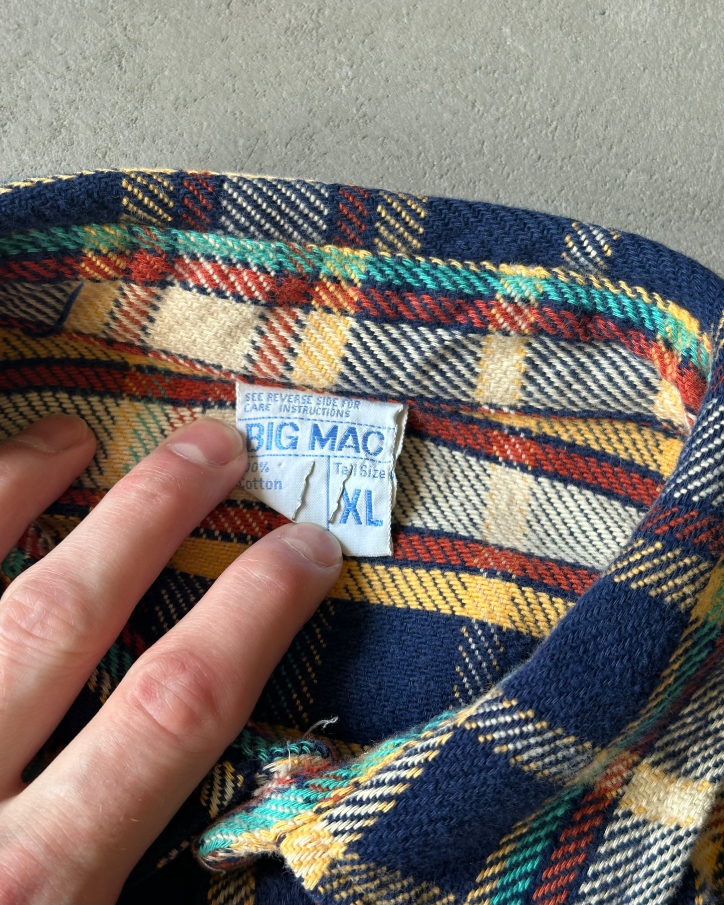 1970s - Navy/Yellow Big Mac Plaid Flannel - XLT