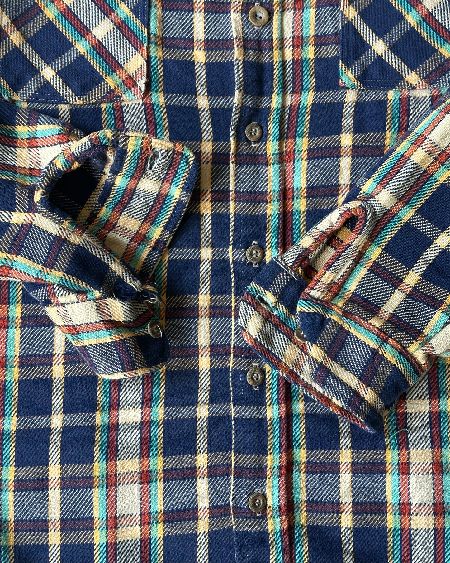 1970s - Navy/Yellow Big Mac Plaid Flannel - XLT